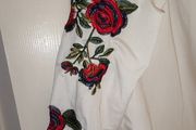 Ladies white shirt with embroidered red roses size s