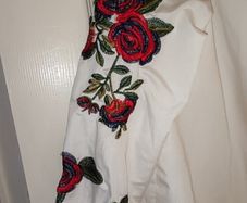 Ladies white shirt with embroidered red roses size s