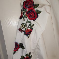 Ladies white shirt with embroidered red roses size s