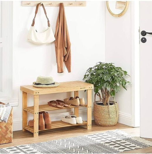 FREE EXPRESS SHIPPING 3-Tier Bamboo Shoe Bench, Shoe Rack Storage Organizer, 70 x 28 x 45 cm, ideal for Hallway, Bathroom, Living Room and Corridor