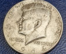 1964 United States "Kennedy Half Dollar" 90% Silver coin