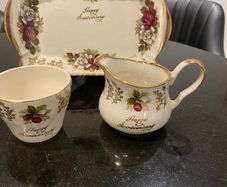 Old  H Aynsley and Co Happy Anniversary trio  tray jug and sugar bowl