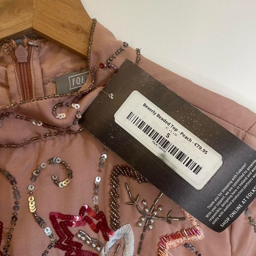 Folkster blush pink / cream sequin embellished and beaded high neck top