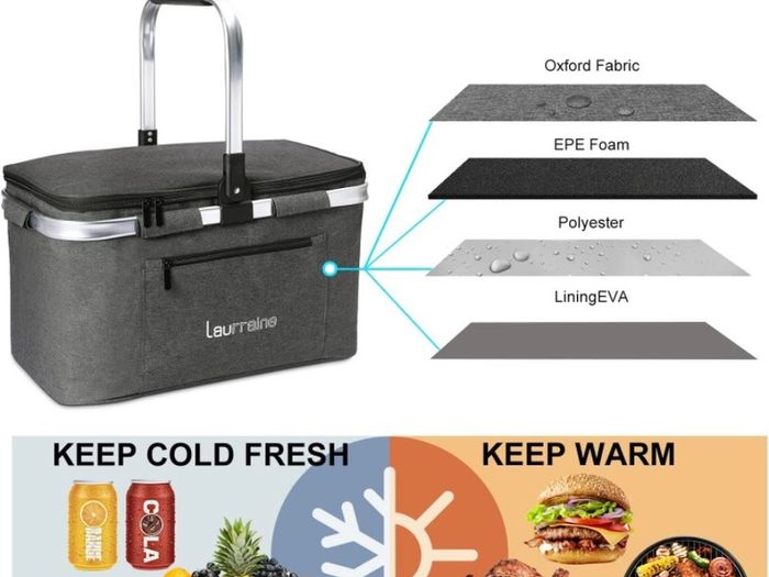 22L Cooler Bag,Insulated Picnic Basket,Isothermal Lunch Bag ,Collapsible Cooler Bag,Shopping Baskets for Camping/Outdoor Activities/Family Travel/BBQ/Shopping (FREE POSTAGE)