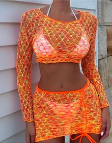 Orange beach cover-up set, size 12