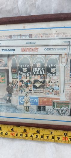 Old advertising shop front picture print ,different brands for sale, in the shop,nice for any home bar or man cave pub restaurant etc,,buyer collects thank you,, rather buyer collects with the glass ,sold as is ,,see pictures for condition