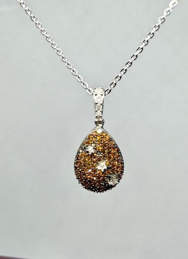 Diamond Orange Red Diamond & White Natural Diamond Pendant with Chain