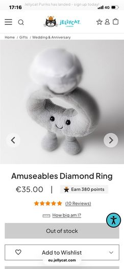 New JELLYCAT Amuseables Diamond Ring