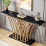 Gold Console Table, 150 x 29.5 x 80 with Lattice Metal Base for Entrance, Image 4