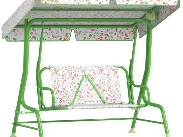 Kids Garden Swing Chair with Adjustable Canopy, Safety Belt, 2 Seater Hammock Swing Bench for Patio, Porch, Green