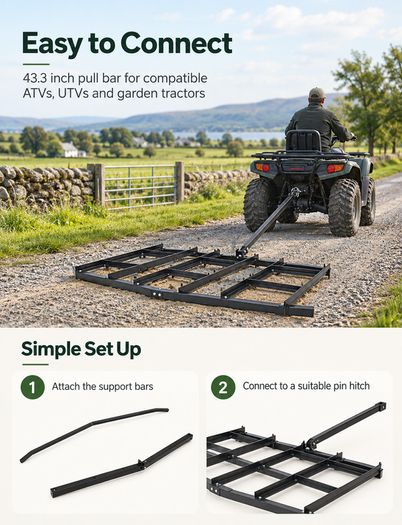 84 Inch Tow Behind Drag Harrow for ATV Tractor and Driveway Levelling