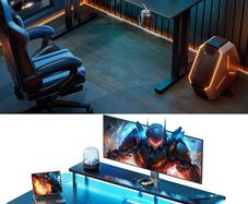 Gaming Desk + LED lights + power outlet