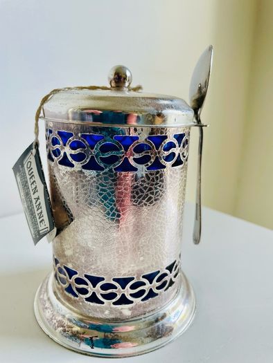 Vintage Queen Anne Silver Plated Coffee Pot Coffee Server Blue Glass Insert