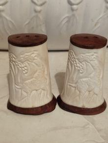Vintage Carved Bone and Wood Salt and Pepper Shakers African Style