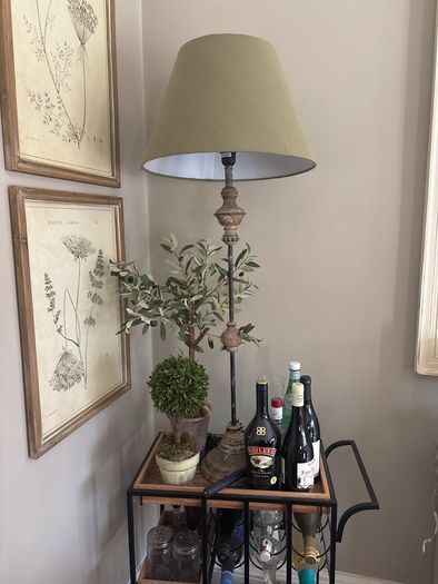 Drinks trolley with lamp and one topiary tree