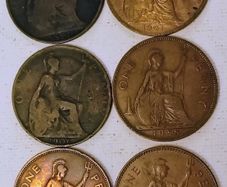 Six English 1 Penny Coins 1897 to 1967