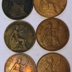 Six English 1 Penny Coins 1897 to 1967