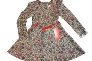 Beige dress NANCY with flowers-long sleeves