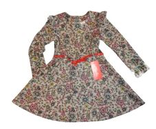 Beige dress NANCY with flowers-long sleeves