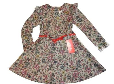 Beige dress NANCY with flowers-long sleeves