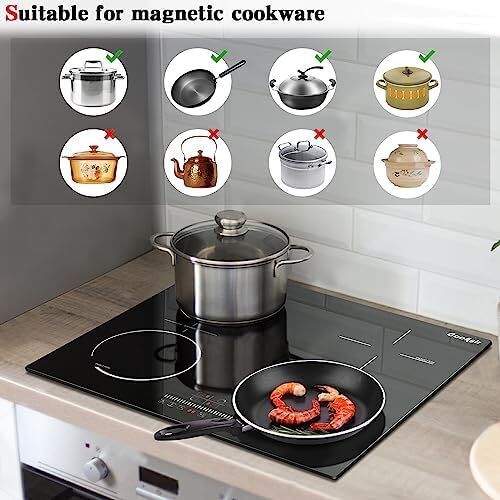 Plug-in Induction Hob 60CM 4 Zone, Plug in Electric Hob 13 amp 4 ring, 2800W Electric Induction Hob 220V, Cooking Hob 60CM with Flexible Zone