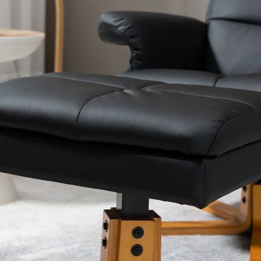 Faux Leather Swivel Recliner Chair with Footstool, Wooden Base and Storage for Living Room (FREE POSTAGE)