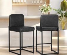 24 Bar Stools Set of 2 Breakfast Chair Pu Leather Kitchen Stools with Backs Bar Stool with Footrest for Kitchen Counter Sturdy Metal Steel Frame, Black