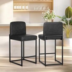 24 Bar Stools Set of 2 Breakfast Chair Pu Leather Kitchen Stools with Backs Bar Stool with Footrest for Kitchen Counter Sturdy Metal Steel Frame, Black