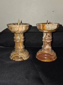 1980's Onyx and Brass Italian Candlesticks