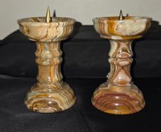 1980's Onyx and Brass Italian Candlesticks