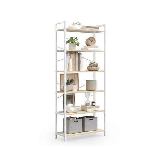 Bookcase with 6 levels and steel 6 Tier Bookcase Steel Frame Freestanding Shelf Living Room Bedroom Study ndustrial Design