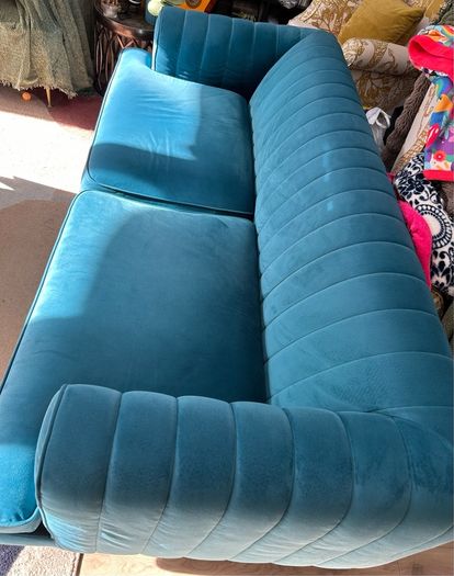 Teal dfs Enchanted sofa set. Four seater and cuddle seat.