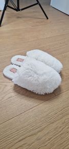 River Island White Faux Fur Slippers Uk7