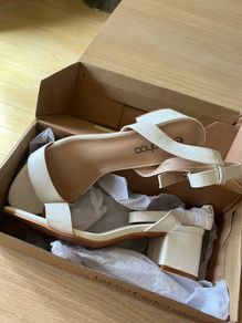 Womens white low block heels