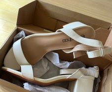 Womens white low block heels
