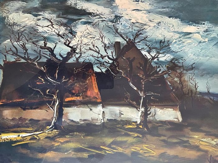 Vintage MCM Print The Thatched Cottage Maurice de Vlaminck circa 1925