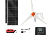 12V 400W Solar Wind Power Kit, 2PCS 100W Monocrystalline Solar Panels + 200W Wind Turbine + MPPT Wind/Solar Hybrid System Controller for Home RV Boat Camping Off-Grid Applications