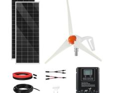 12V 400W Solar Wind Power Kit, 2PCS 100W Monocrystalline Solar Panels + 200W Wind Turbine + MPPT Wind/Solar Hybrid System Controller for Home RV Boat Camping Off-Grid Applications