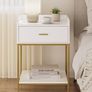 Bedside Table, 3-Tier Bedside Cabinet with Storage Drawer and Open Shelf, Small End Side Table with Gold Legs for Bedroom, Living Room, White Large Image 5