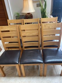 6 x Beautiful Leather & Wooden Kitchen Dining Chairs - Can Deliver