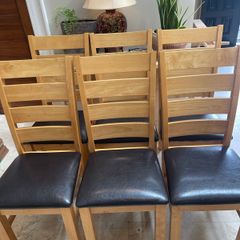 6 x Beautiful Leather & Wooden Kitchen Dining Chairs - Can Deliver