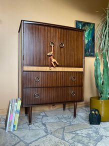 Mid century cabinet bar / linen vintage retro