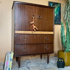 Mid century cabinet bar / linen vintage retro