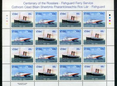 2006 Ireland Centenary of the Rosslare - Fishguard Ferry Service Commemorative Stamps Sheetlet Plate 1B1B1B1B Mint Never Hinged (MNH)