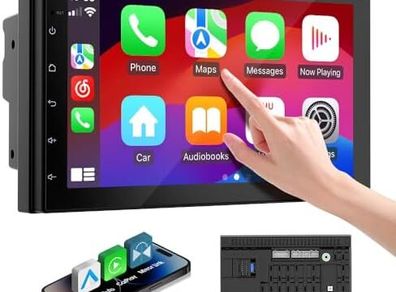 2 Din Car Stereo with 7 inch HD Touchscreen, Wireless Apple Carplay & Android Auto, Bluetooth, SWC, Mirror Link, AUX,FM Car Radio Receiver(No backup reversing camera)|for All Vehicle