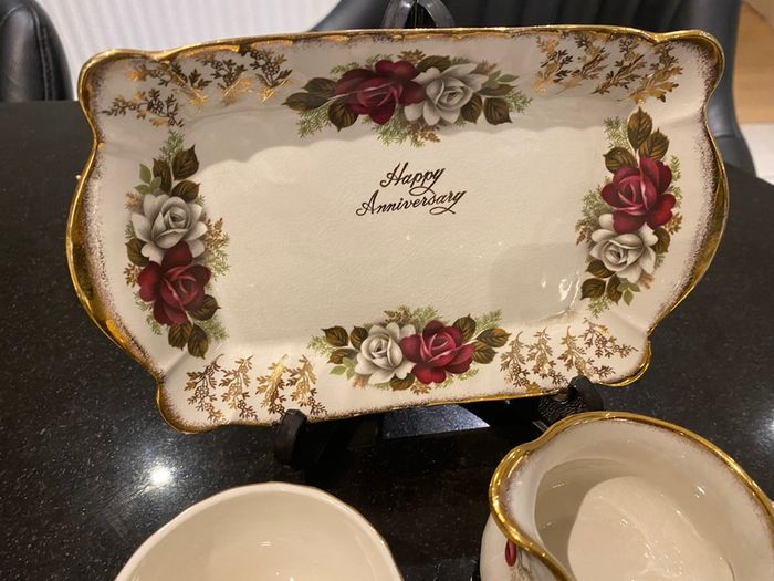 Old  H Aynsley and Co Happy Anniversary trio  tray jug and sugar bowl
