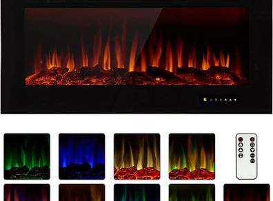 92cm Recessed Wall Mounted Electric Fireplace Insert Electric Fire with Touch Screen Control Panel, Remote Control, 750/1500W, Log/Crystal Options (FREE POSTAGE)