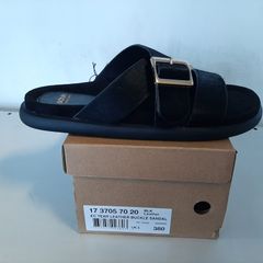 Schuh Black Leather Buckle Sandals