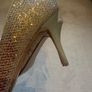 Gold glitter peep-toe heels. Image 7
