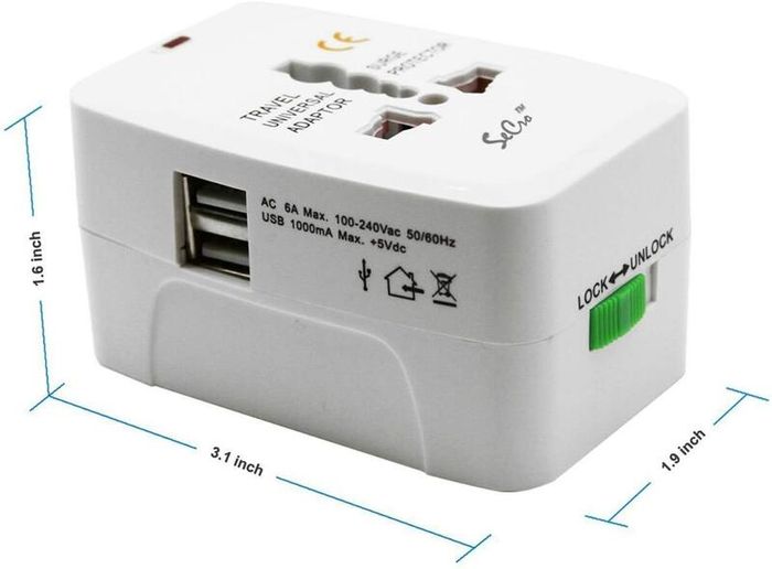 Universal Travel Adapter with Dual USB Charger Ports, Multi-Plug with Surge Protector Worldwide